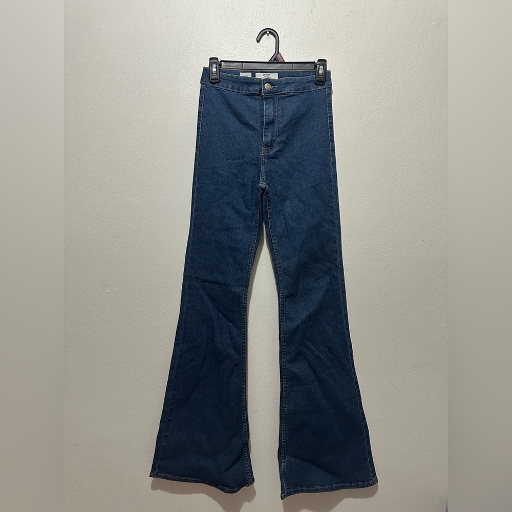Bershka Dark Blue Flared Women's Jeans